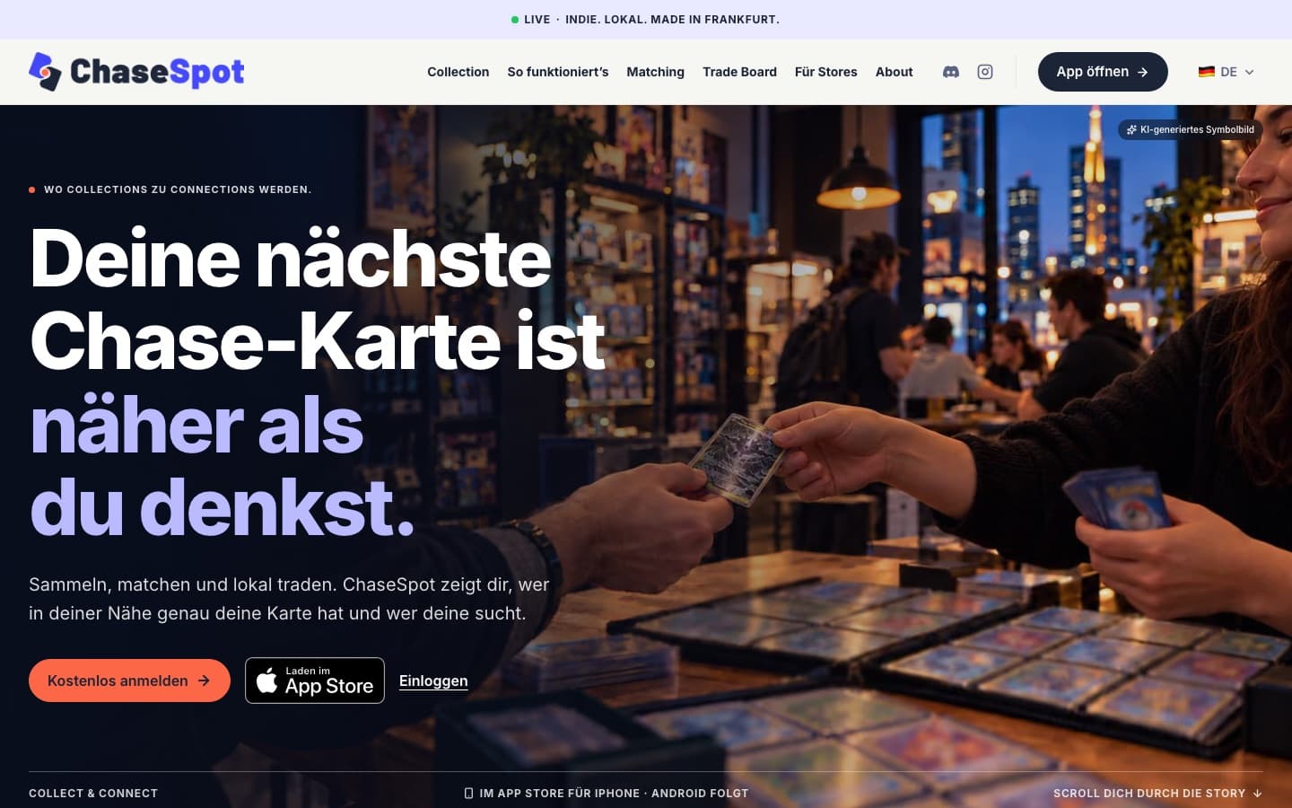 chasespot.app home page in a browser: your next chase card is closer than you think.